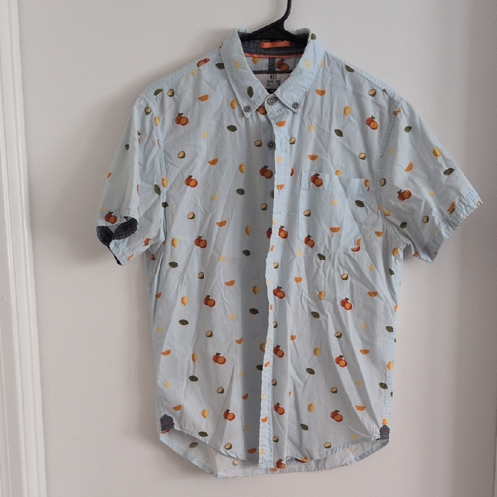 Men's Casual Light Blue Fruit Print Shirt